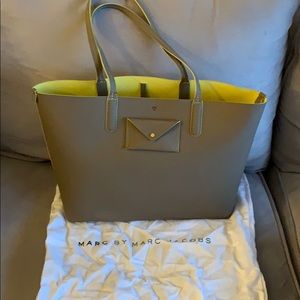 Marc by Marc Jacob beige and neon yellow tote